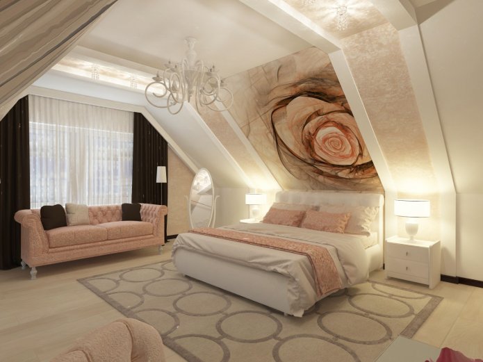 carta da parati fotografica sulla parete della camera da letto con un motivo a rose