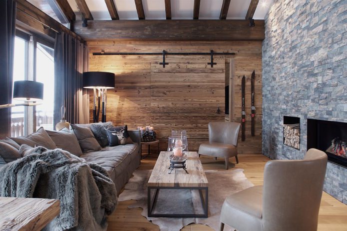 decorazione murale in pietra e legno