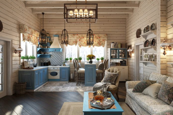 interno di una piccola casa in legno