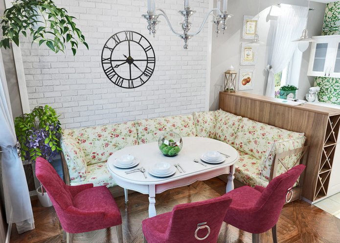 progetto di una piccola cucina-soggiorno in stile provenzale