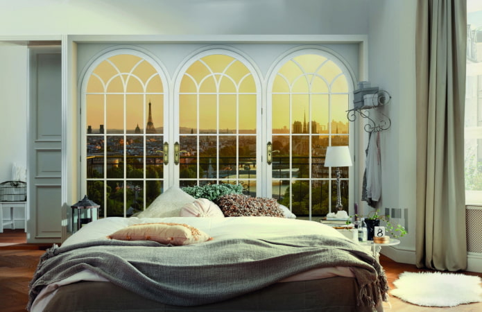 Carta da parati 3D con vista dalla finestra in camera da letto