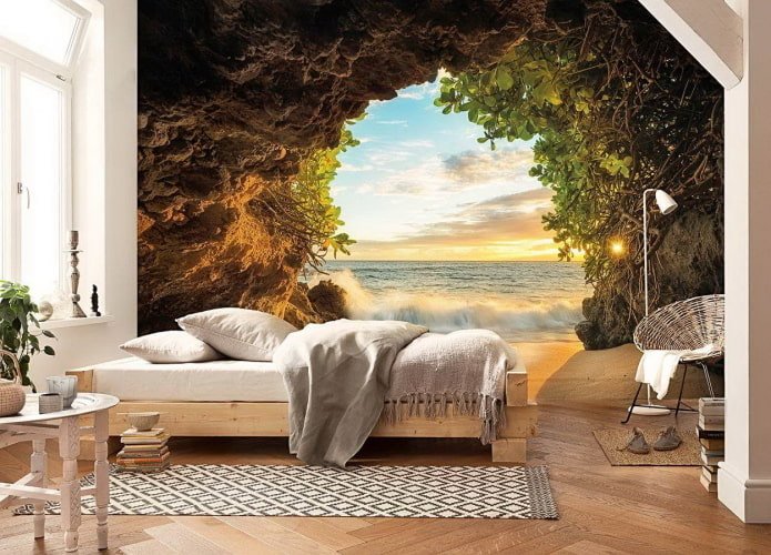 Carta da parati 3D con la natura in camera da letto
