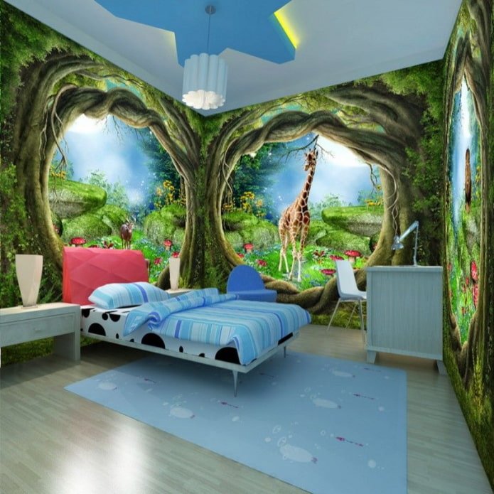 Carta da parati fotografica 3D all'interno della cameretta