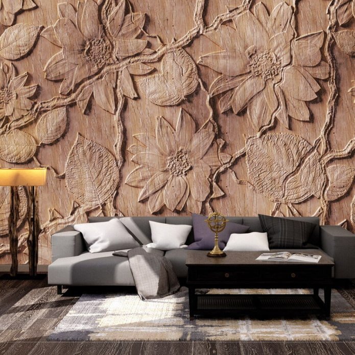 Carta da parati 3D nell'interno del soggiorno
