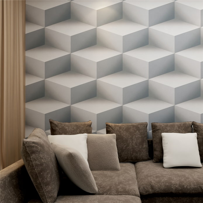 Carta da parati 3D con geometria negli interni del soggiorno