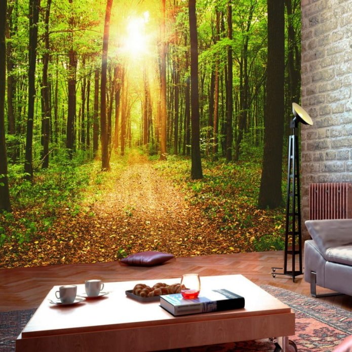 Carta da parati 3D con la natura in camera da letto