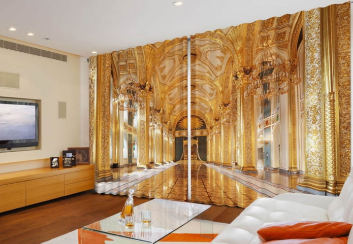 tende lunghe 3D con l'immagine dell'interno del palazzo