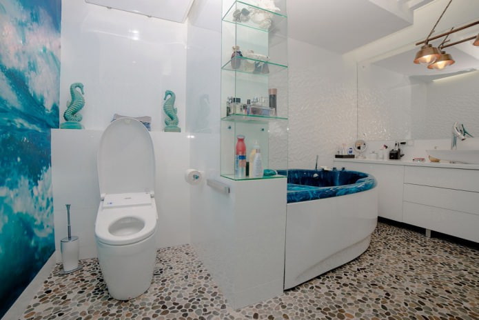pavimento del bagno in piccole pietre