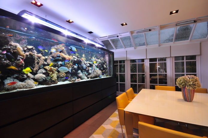 interno con acquario da pavimento