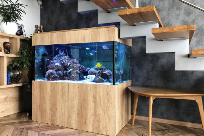 interno con acquario da pavimento