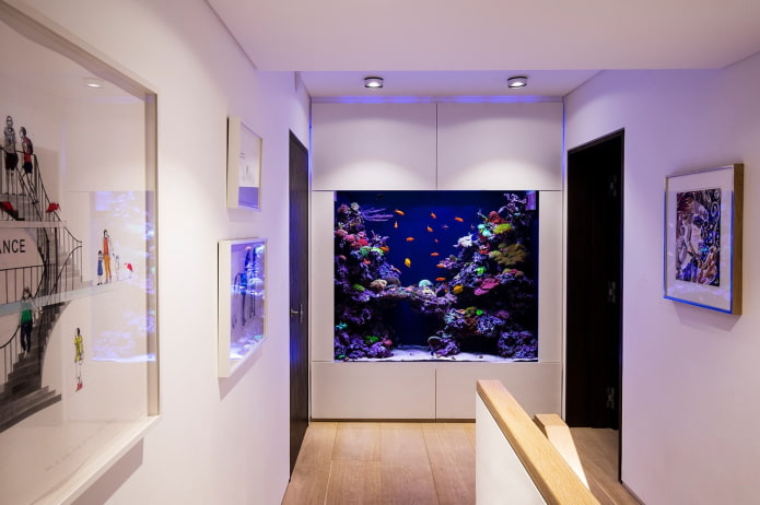 interno con un acquario integrato nel muro