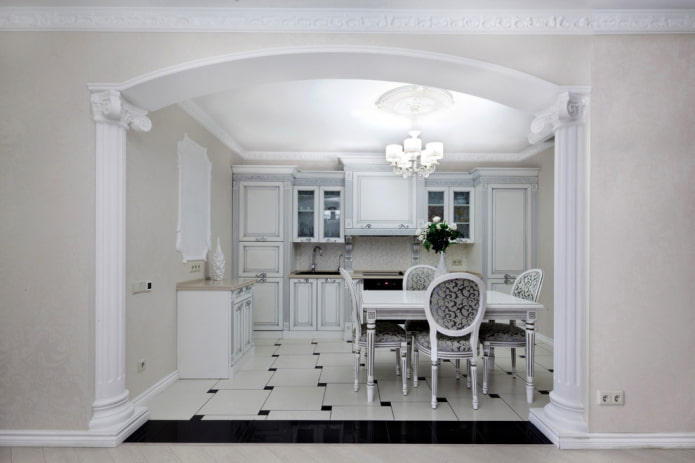 design ad arco nell'interno della cucina