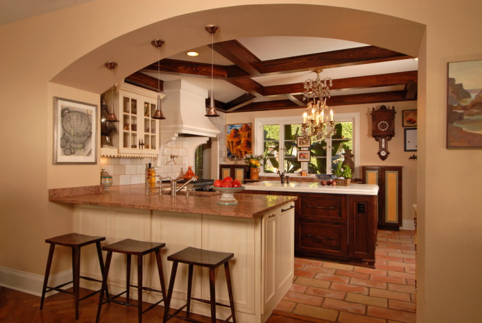 design ad arco nell'interno della cucina