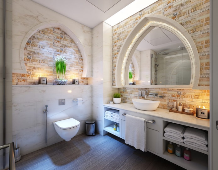 archi sulle pareti del bagno