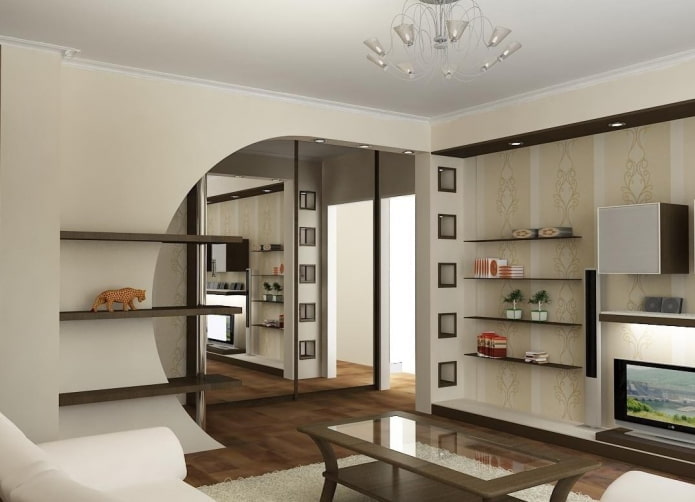 arco in cartongesso con mensole all'interno