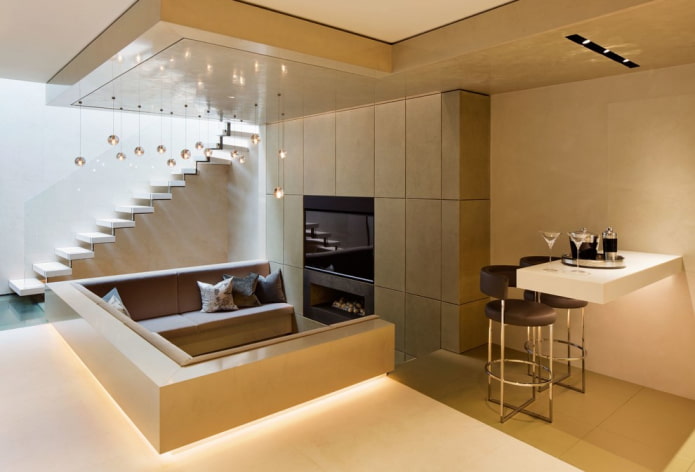 bancone bar pieghevole all'interno del soggiorno