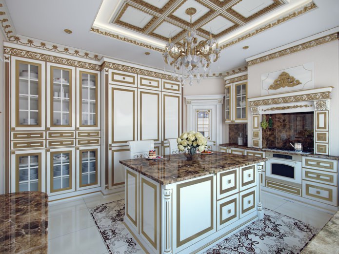 cucina bianca con finiture dorate
