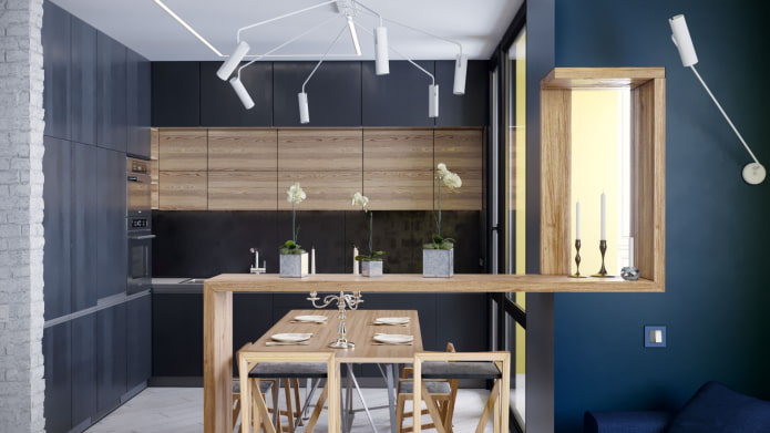cucina scura con legno