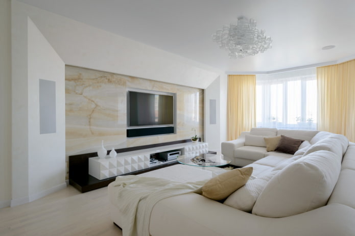 decorazione del soggiorno nei toni del bianco