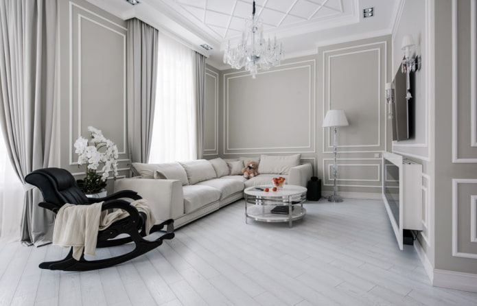 decorazione del soggiorno nei toni del bianco