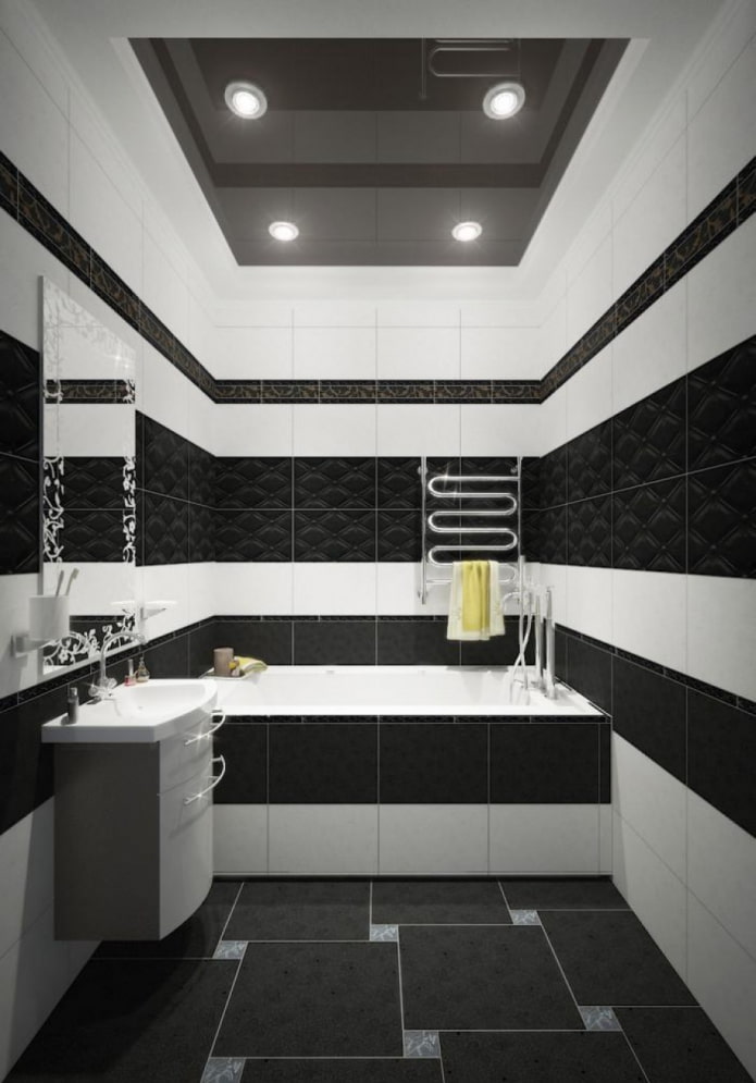 finitura piastrelle bianche e nere in bagno