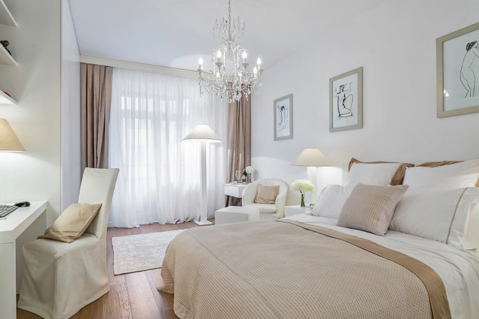 tessuti e decorazioni in camera da letto nei toni del bianco