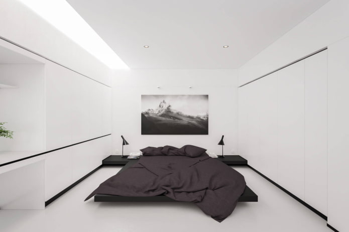 interno bianco della camera da letto in stile minimalista