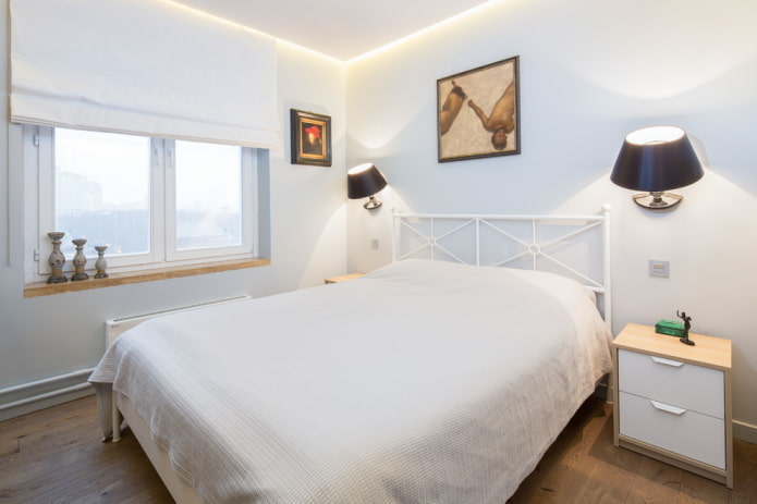 illuminazione dell'interno della camera da letto nei toni del bianco