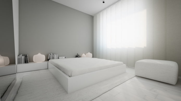 interno camera da letto bianca e grigia