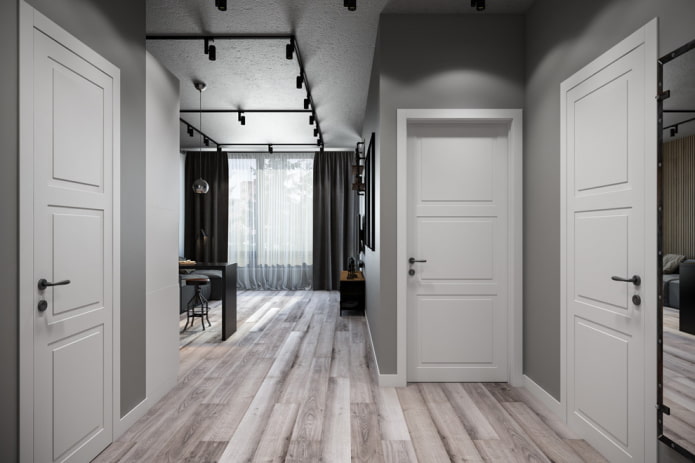 porte bianche con pareti grigie all'interno