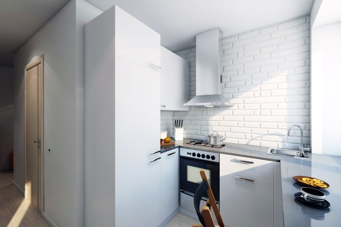 Mattoni bianchi nel design della cucina