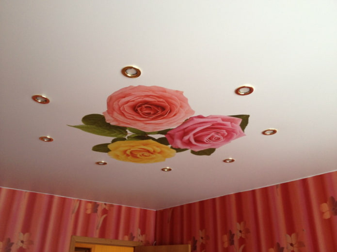 soffitto teso bianco con fiori