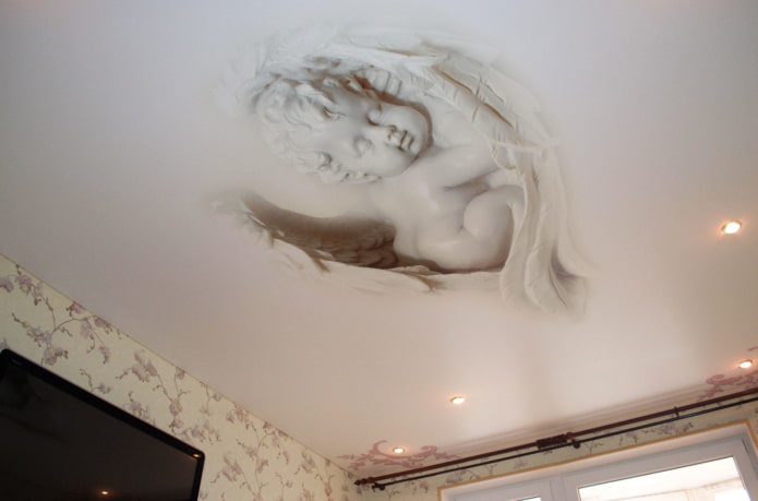 soffitto teso bianco con stampa fotografica