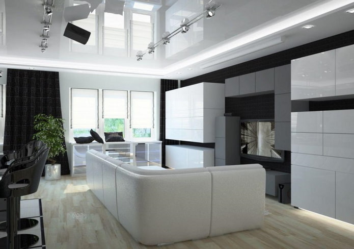 soffitto teso bianco in stile high-tech
