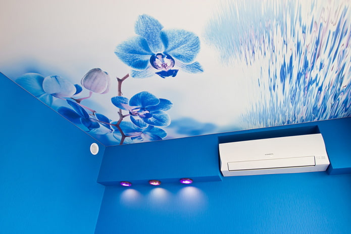 struttura del soffitto teso bianco e blu