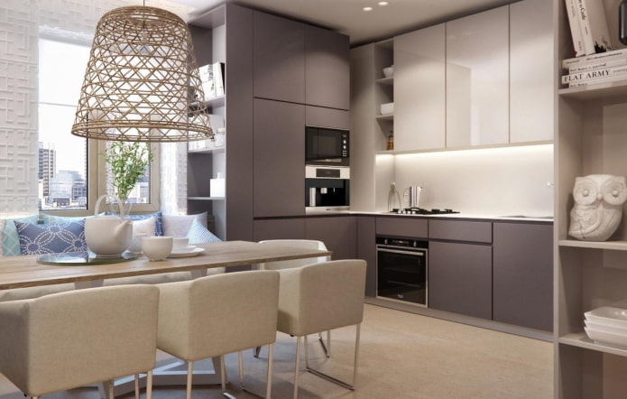 interno della cucina nei toni del grigio-beige