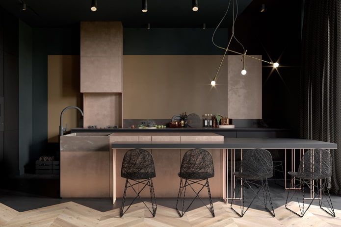 interno della cucina nei toni del beige e del nero