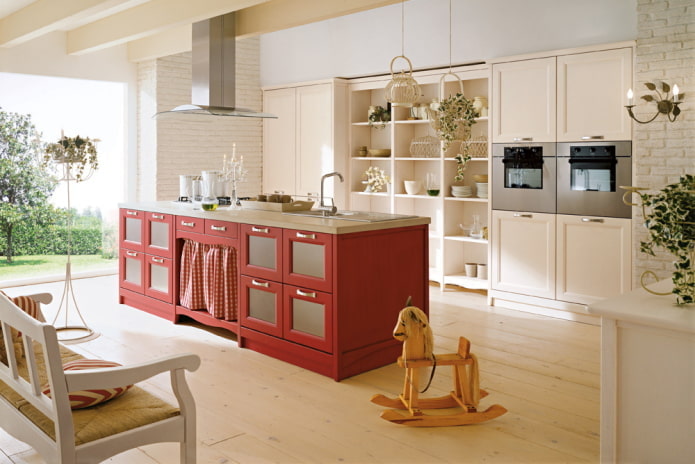 interno cucina beige con accenti luminosi