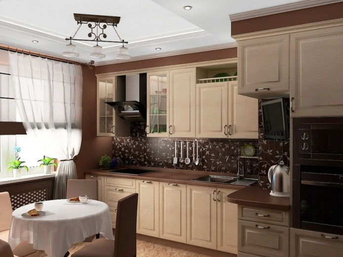 interno della cucina nei toni del beige e del marrone