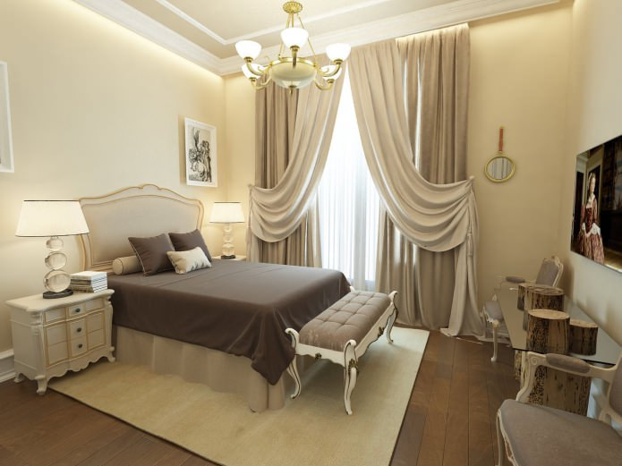camera da letto beige con copriletto marrone