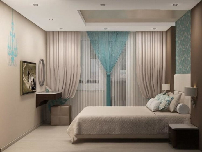 interno camera da letto turchese e beige