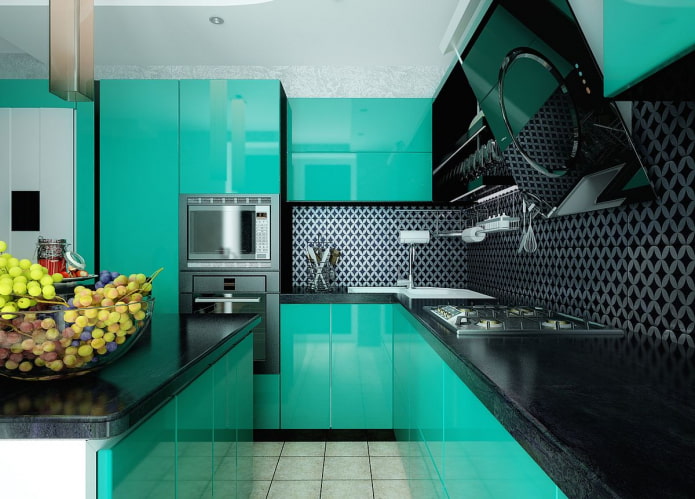 cucina turchese in stile high-tech