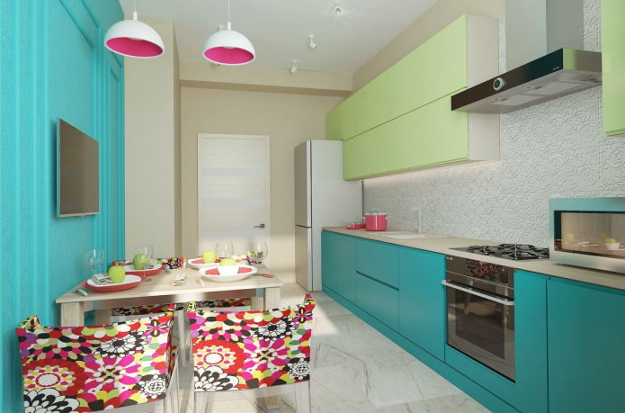 cucina nei toni del turchese con accenti luminosi