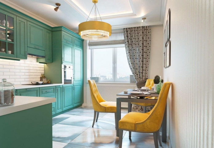 cucina nei toni del turchese con accenti luminosi