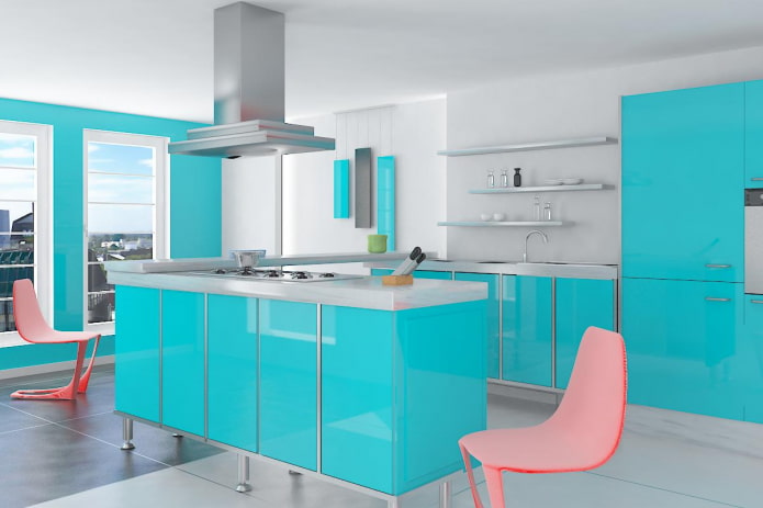 cucina nei toni del turchese con accenti luminosi