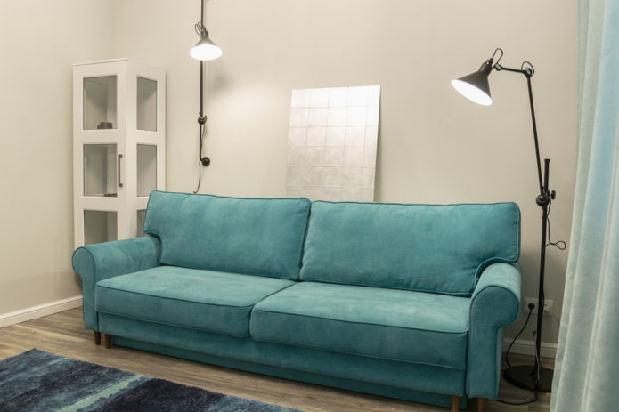 divano turchese dritto all'interno
