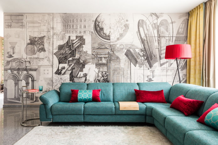 divano angolare turchese all'interno
