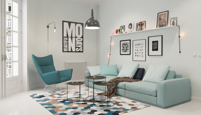 divano turchese in stile scandinavo