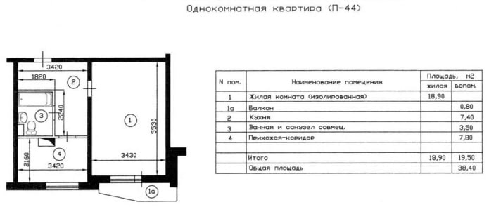 Planimetria monolocale serie P-44