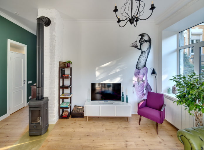 Una stufa a legna in stile moderno